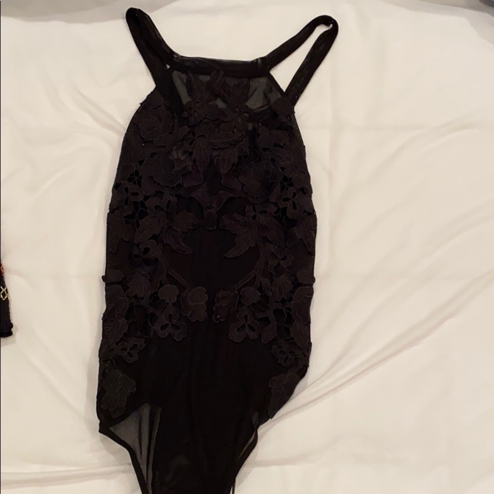 Black floral cross back bodysuit
